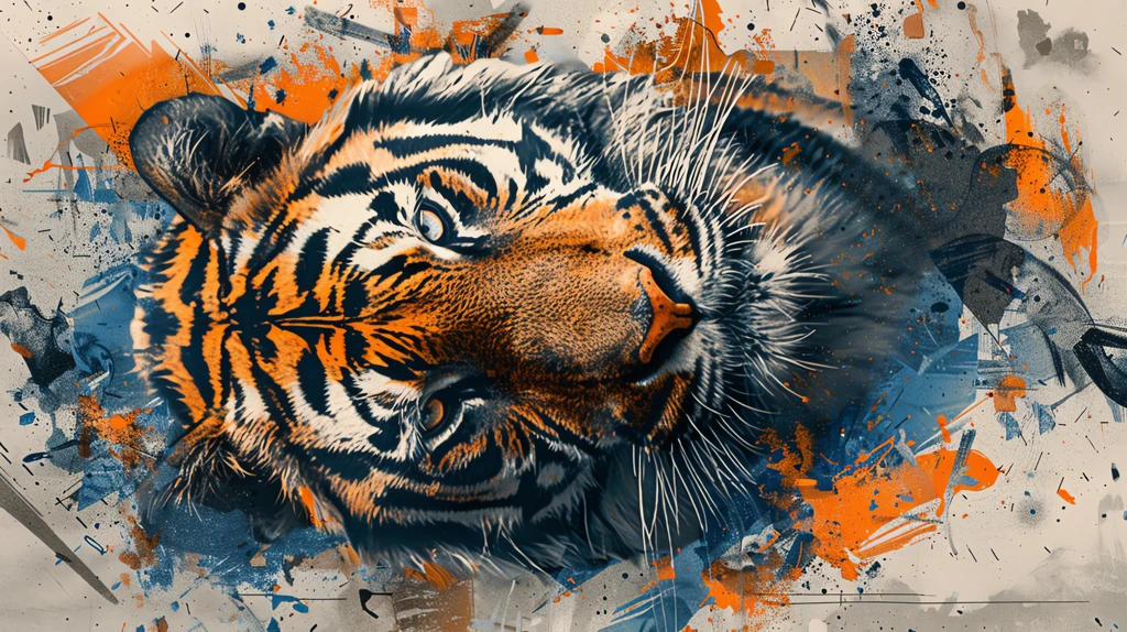 a tiger illustration with a blue and orange phone wallpaper 4k