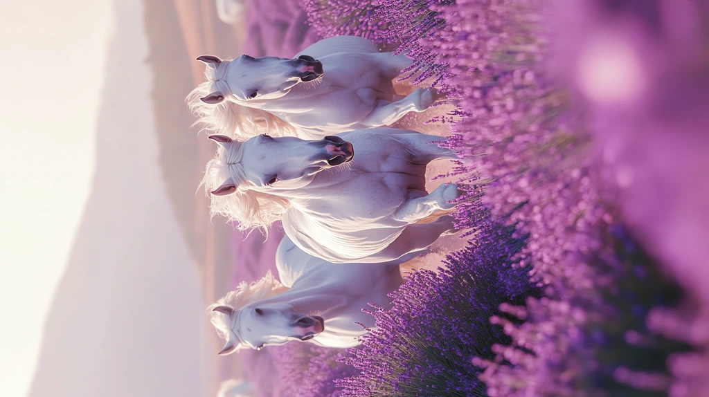 a valley covered in lavender white horses phone wallpaper 4k