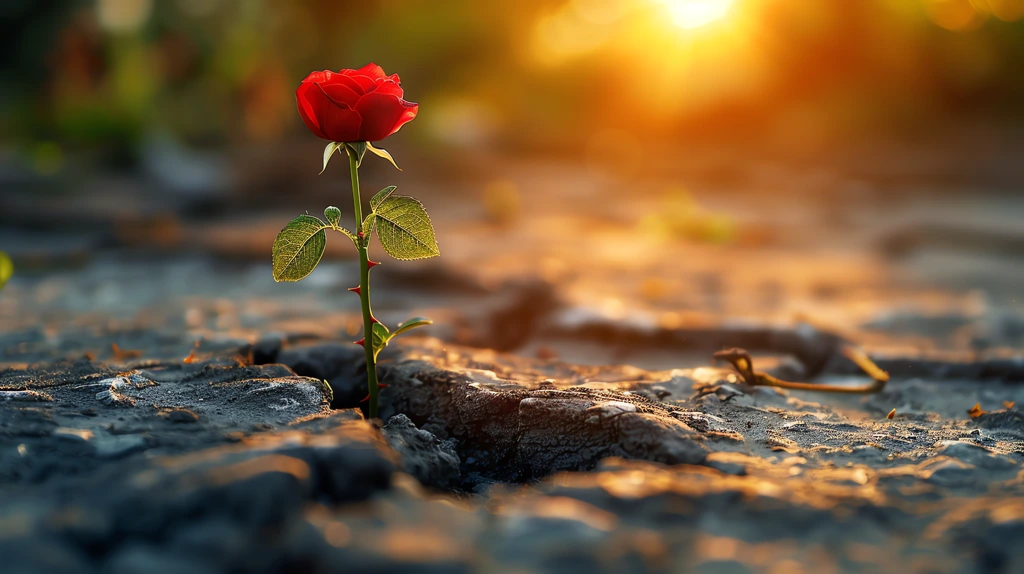 a vibrant red flower emerges through a crack in the pavement desktop wallpaper 4k