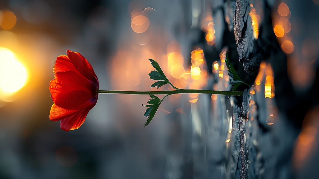 a vibrant red flower emerges through a crack phone wallpaper 4k