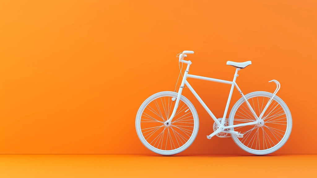 a white bicycle on an orange desktop wallpaper 4k