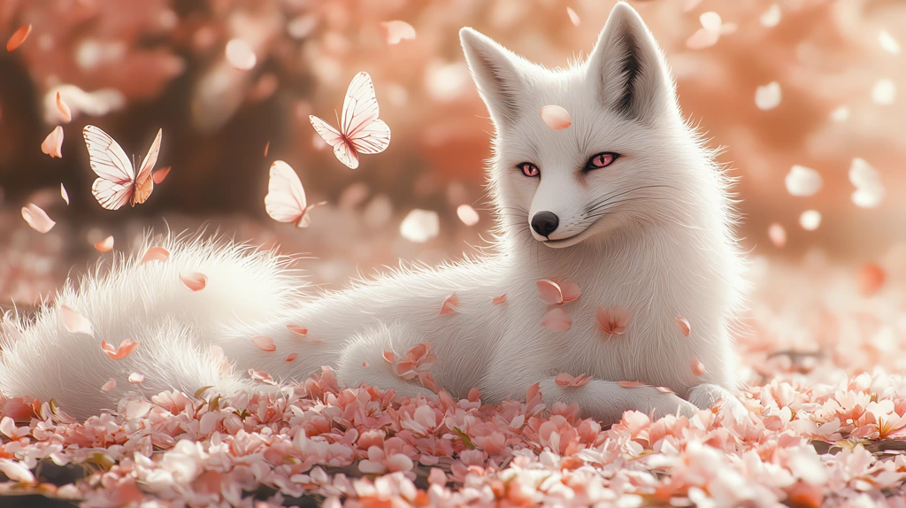 a white fox with pale pink eyes is very cute desktop wallpaper 4k