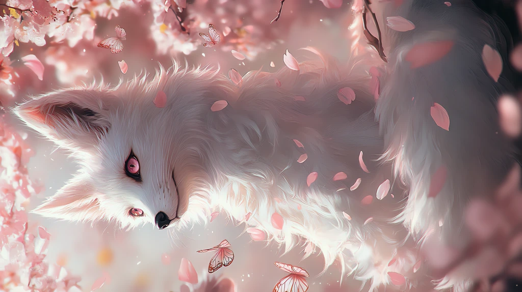 a white fox with pale pink phone wallpaper 4k