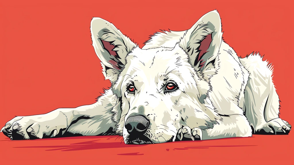 a white german shepherd laying down looking alert while facing desktop wallpaper 4k