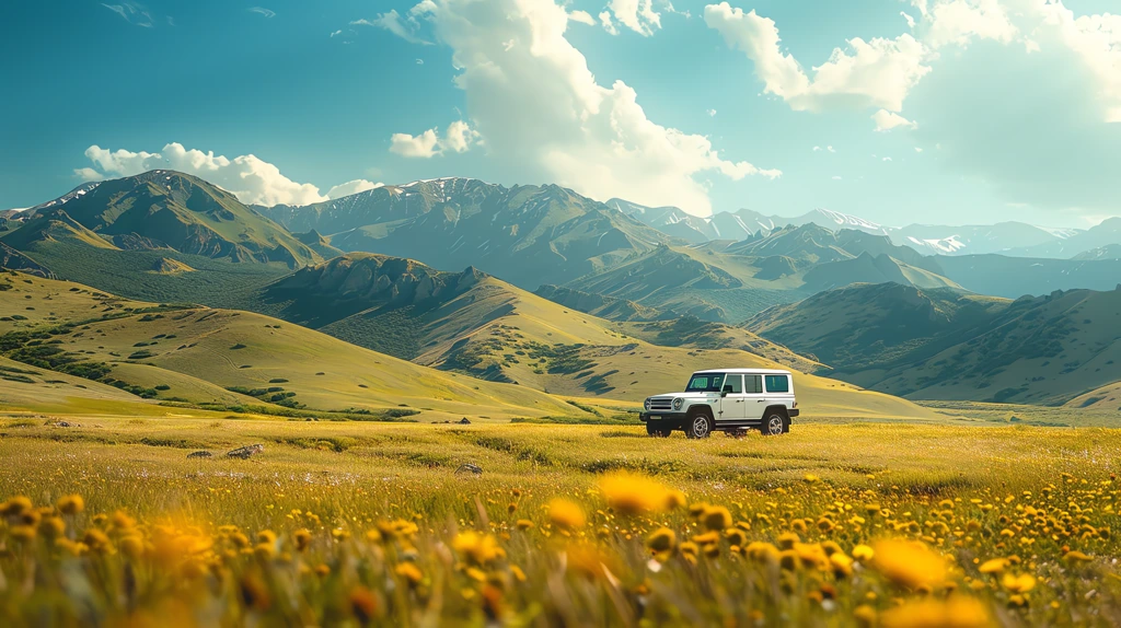 a white suv is parked on the grassland summer desktop wallpaper 4k