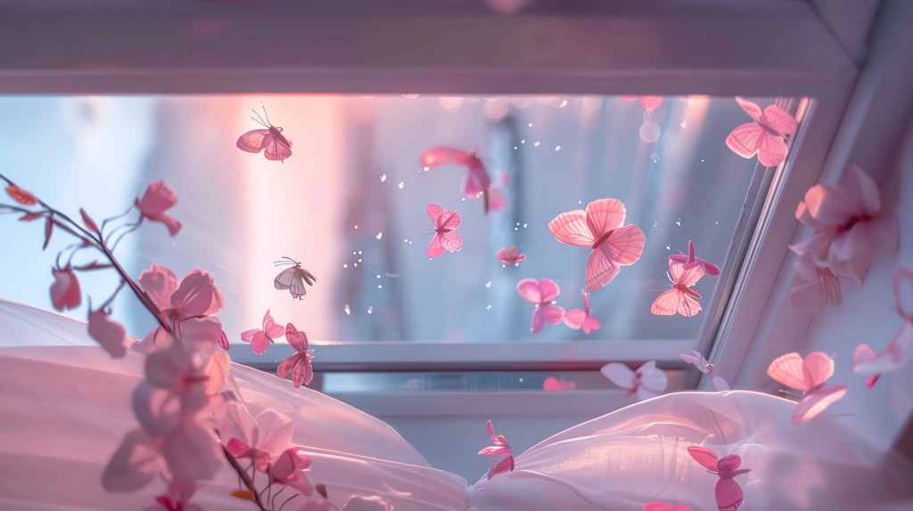 a white window with light pink butterflies phone wallpaper 4k
