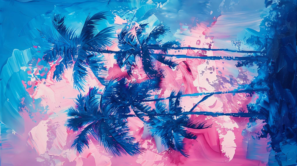 abstract painting of palm trees in aqua phone wallpaper 4k