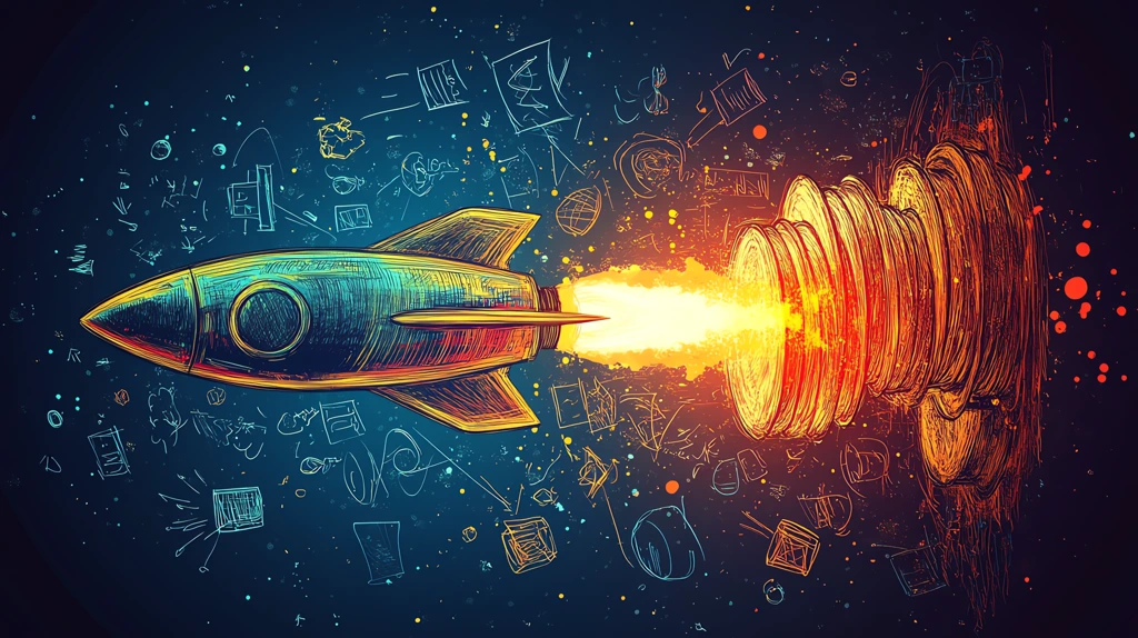 abstract rocket launching from a stack of drawn ideas representing start phone wallpaper 4k