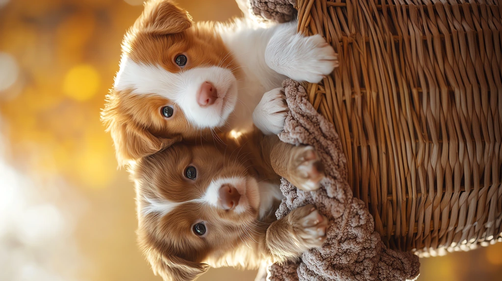 adorable puppies in a basket phone wallpaper 4k