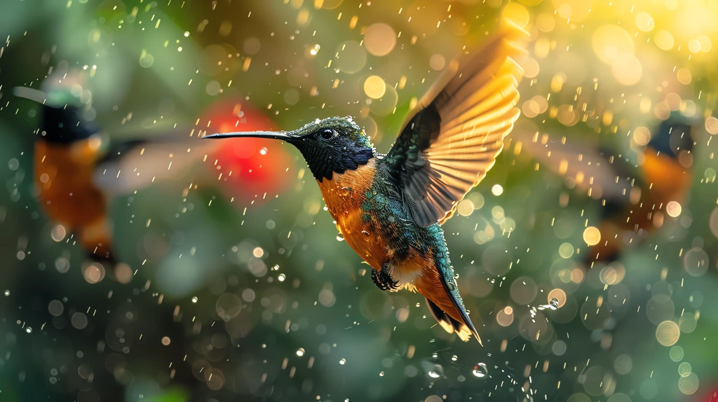 ahummingbird flies in the rain colorful atmospheric photography desktop wallpaper 4k