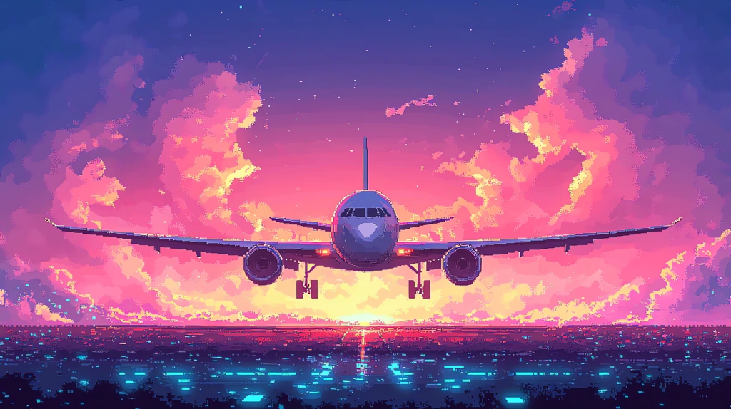 airplane in the style of detailed illustration in pastel colors a pixelated game screen desktop wallpaper 4k