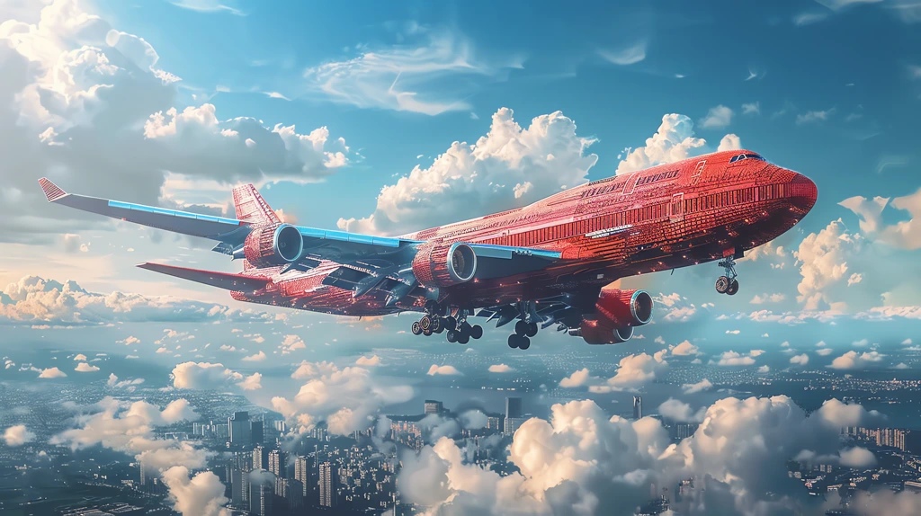 airplane made of red containers flying in the sky desktop wallpaper 4k