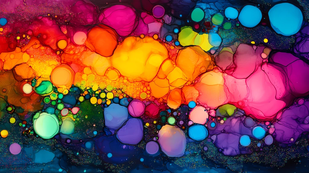 alcohol ink painting featuring a vibrant explosion of shapes like stars phone wallpaper 4k