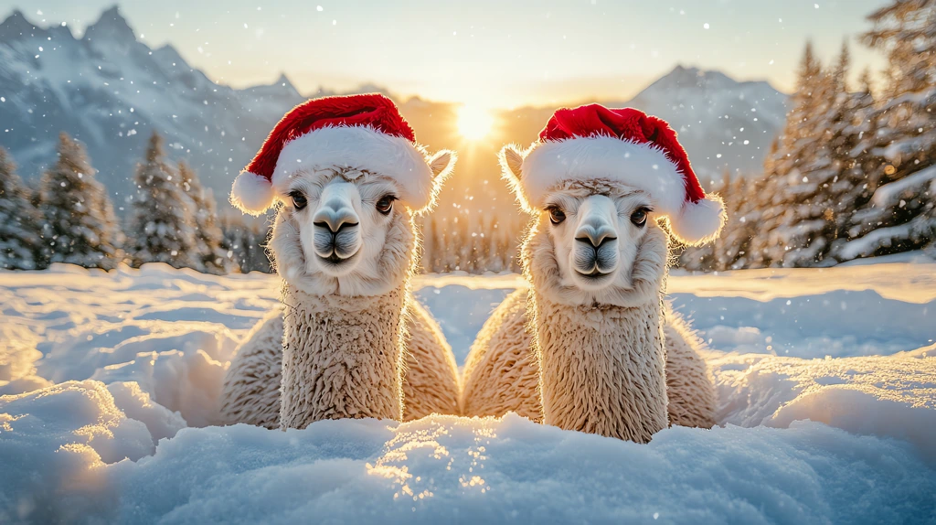 alpacas in the snow version two desktop wallpaper 4k