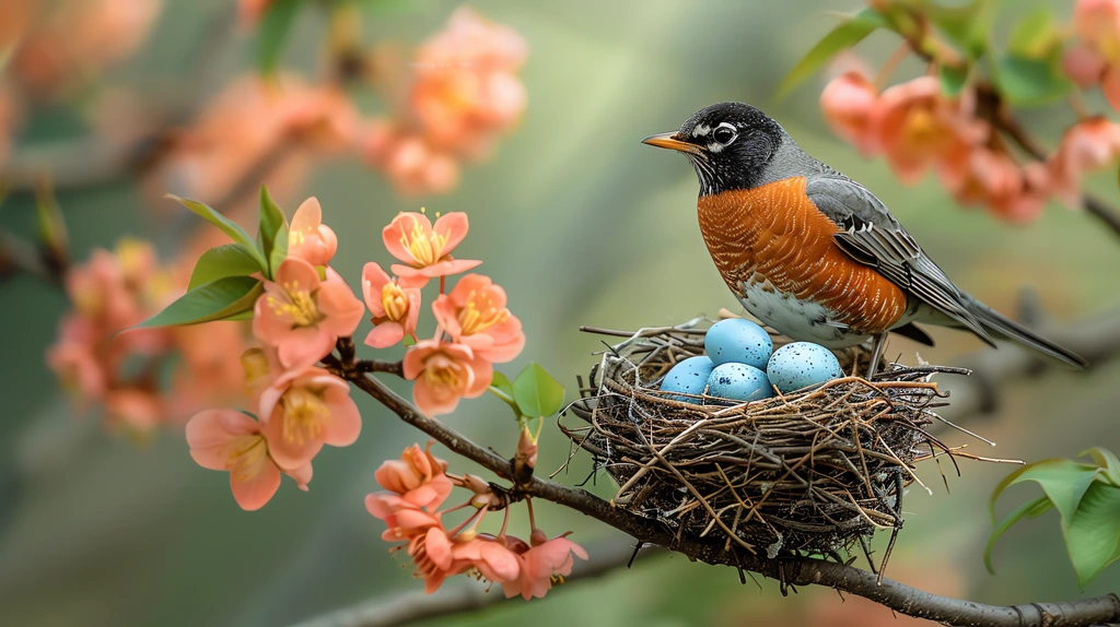 american robin bird four light blue desktop wallpaper 4k