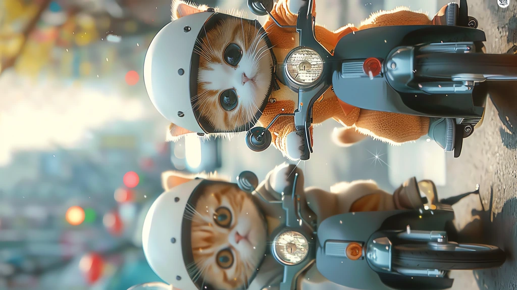 an adorable scene of two cute cats riding on motorbikes phone wallpaper 4k