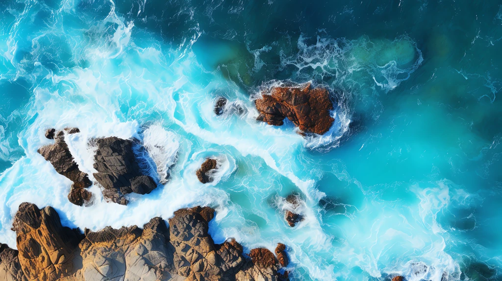 an aerial view of the ocean with rocks phone wallpaper 4k