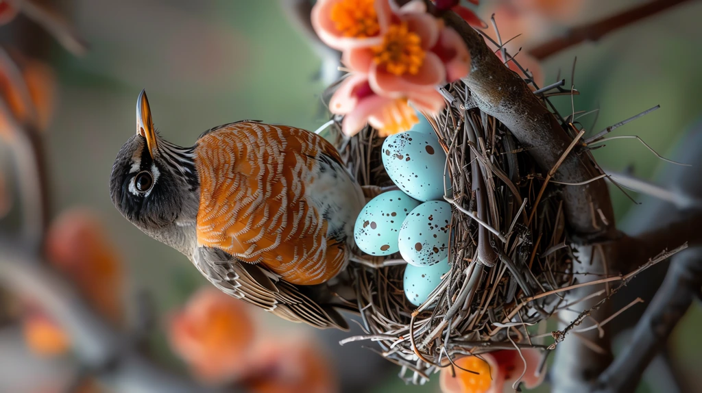 an american robin bird tending to her nest phone wallpaper 4k