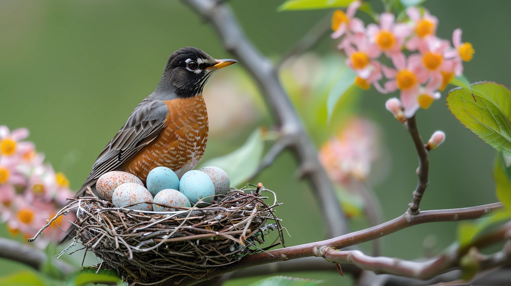 an american robin bird tending to nest desktop wallpaper 4k