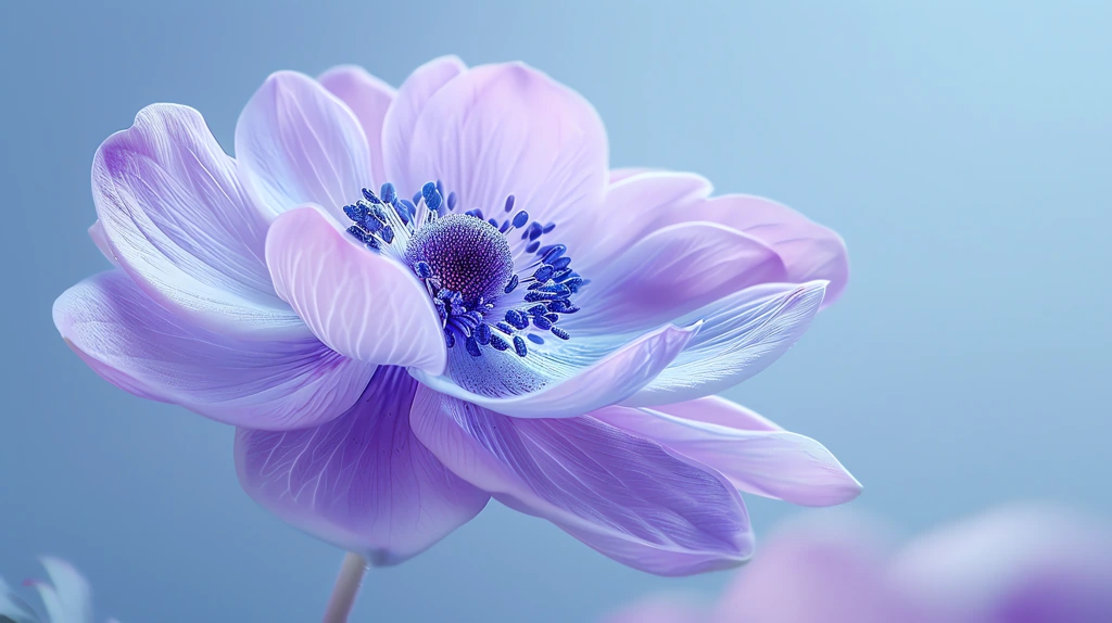an anemone with violet and light blue white desktop wallpaper 4k
