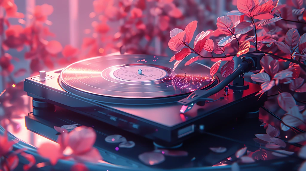 an artwork of vinyl record player in tumblr style pink desktop wallpaper 4k