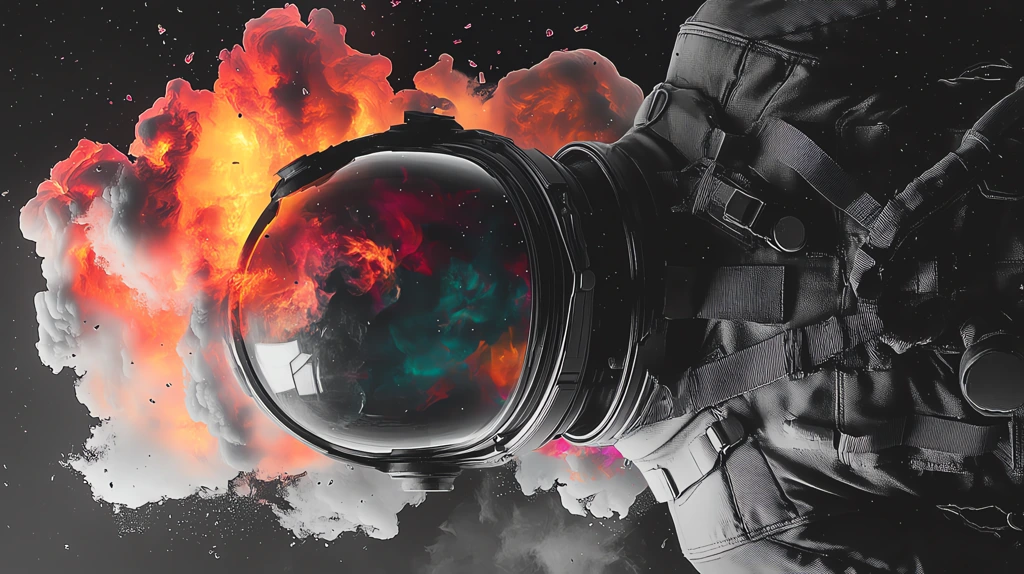 an astronaut with colorful cloud-like smoke emanating from his head phone wallpaper 4k