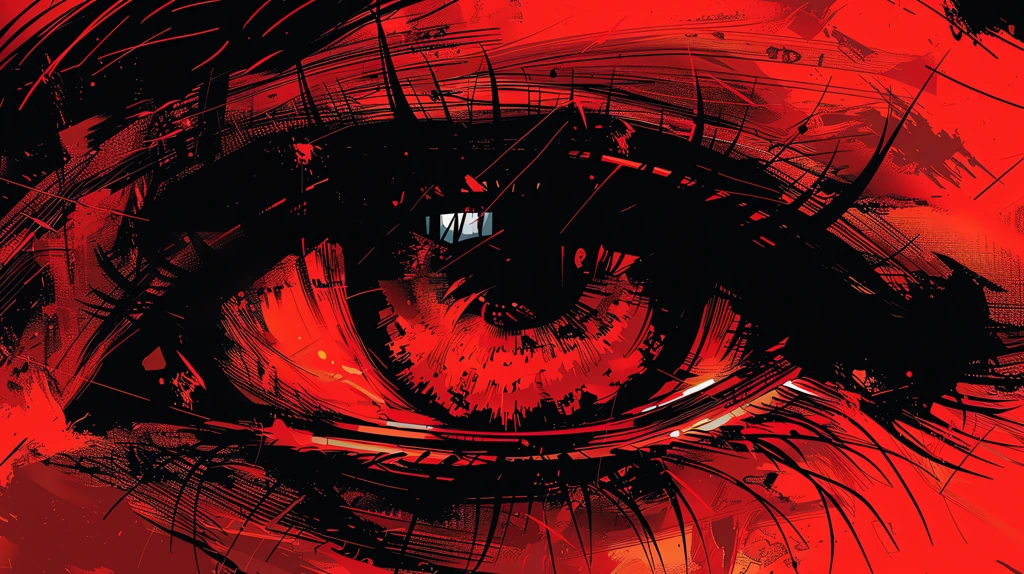 an human eye cyberpunk style red and black color palette desktop wallpaper 4k