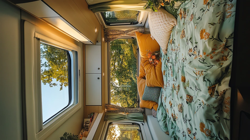 an rv interior with a skylight phone wallpaper 4k