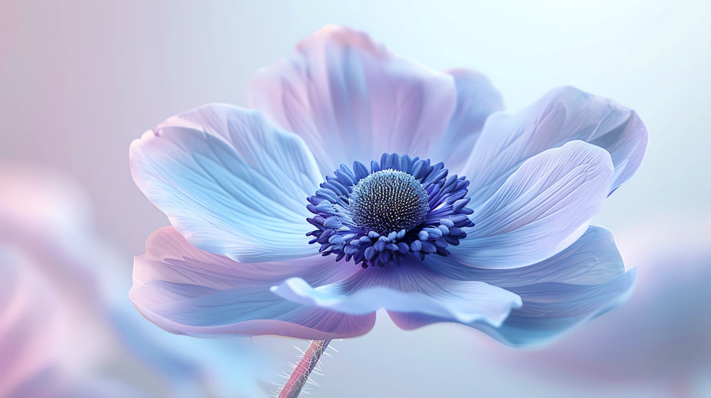 anemone with violet and light blue close up in the style of digital desktop wallpaper 4k