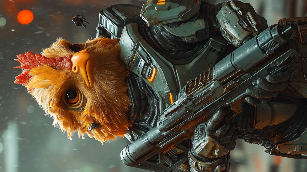 angry chicken in halo master chief version one phone wallpaper 4k