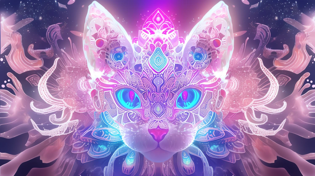 animal teddy psychedelic kitten in the style of futuristic glamour desktop wallpaper 4k