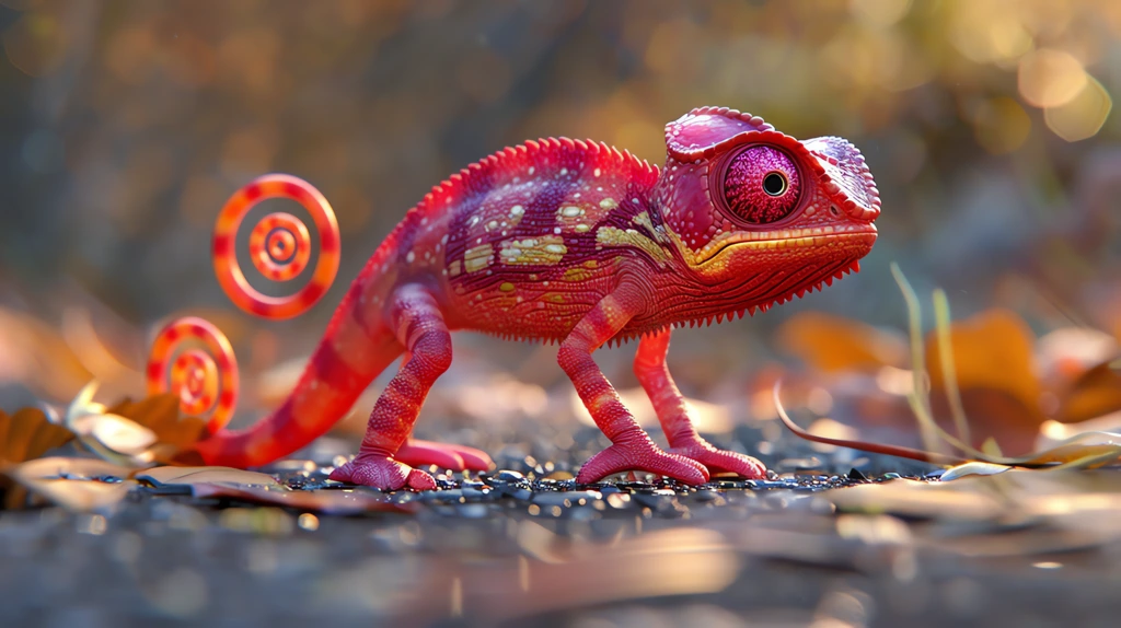 animated pixar style red chameleon standing on two legs desktop wallpaper 4k