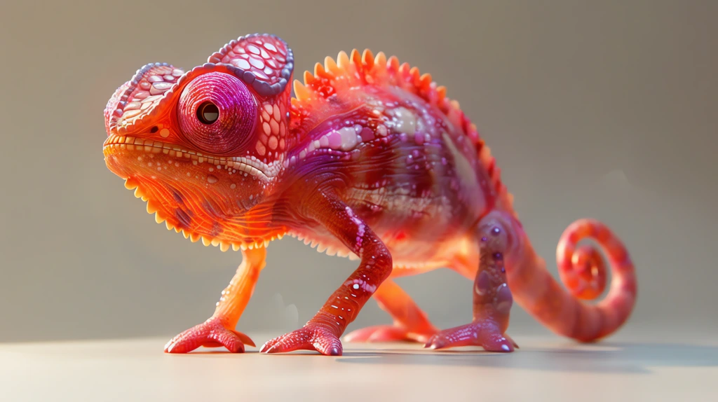 animated pixar style red chameleon standing on two legs made from jello desktop wallpaper 4k