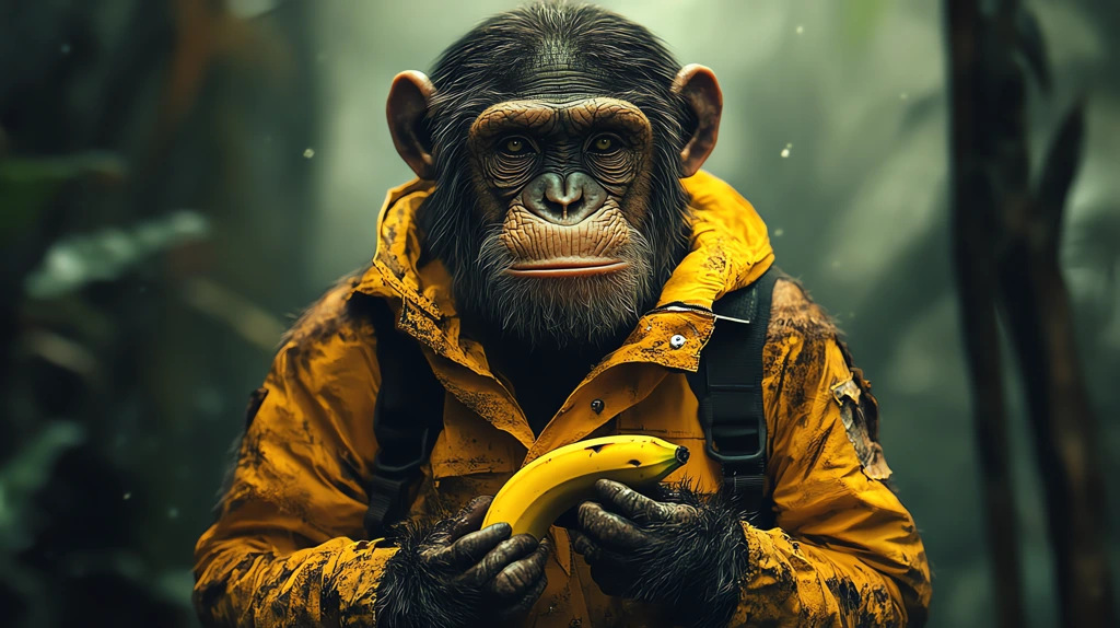 anthropomorphic chimpanzee wearing a yellow jacket desktop wallpaper 4k