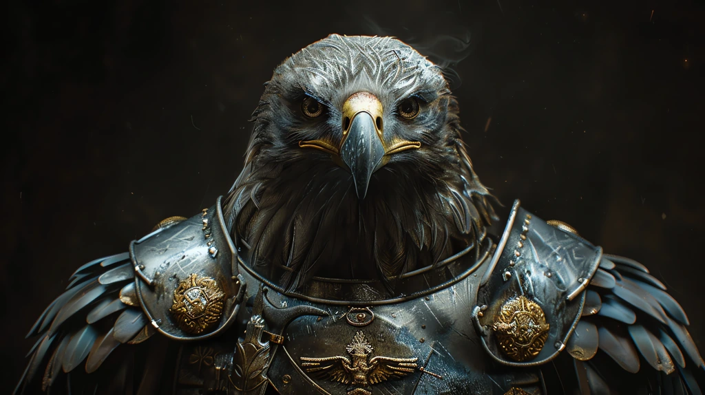 anthropomorphic eagle wearing armor portrait studio lighting desktop wallpaper 4k