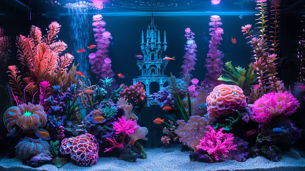 aquarium filled with vibrant nano-colored fish showcasing an array of stunning hues desktop wallpaper 4k