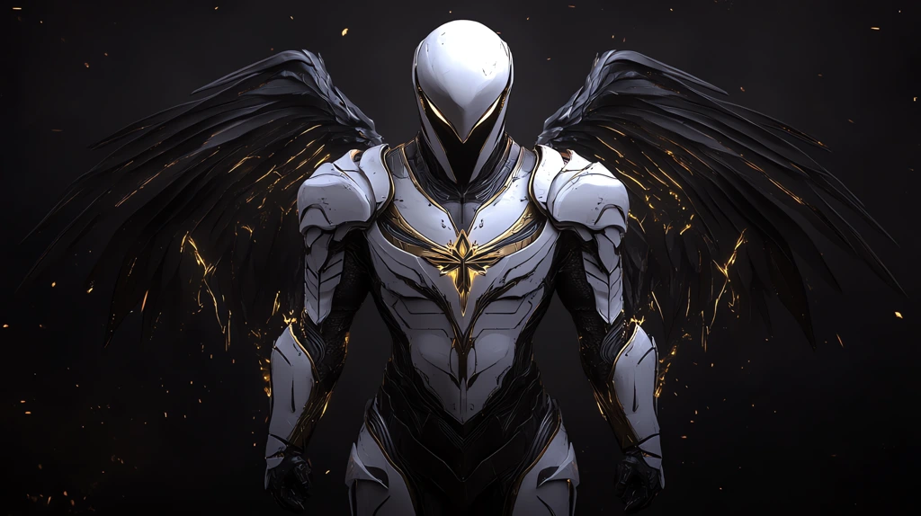 archangel-inspired knight wearing white armor with a cross symbol on the chest desktop wallpaper 4k