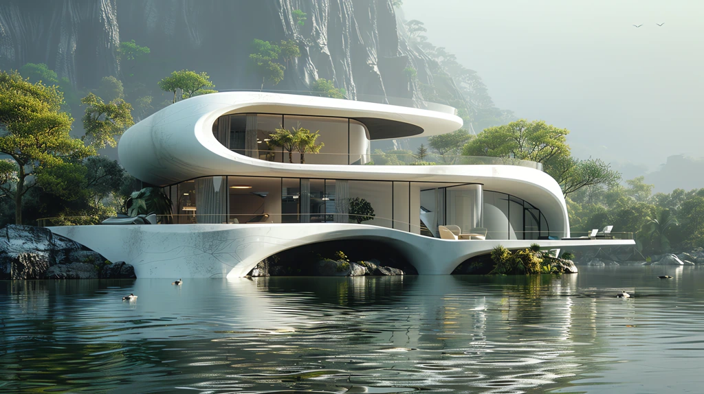 architectural lake house poster desktop wallpaper 4k