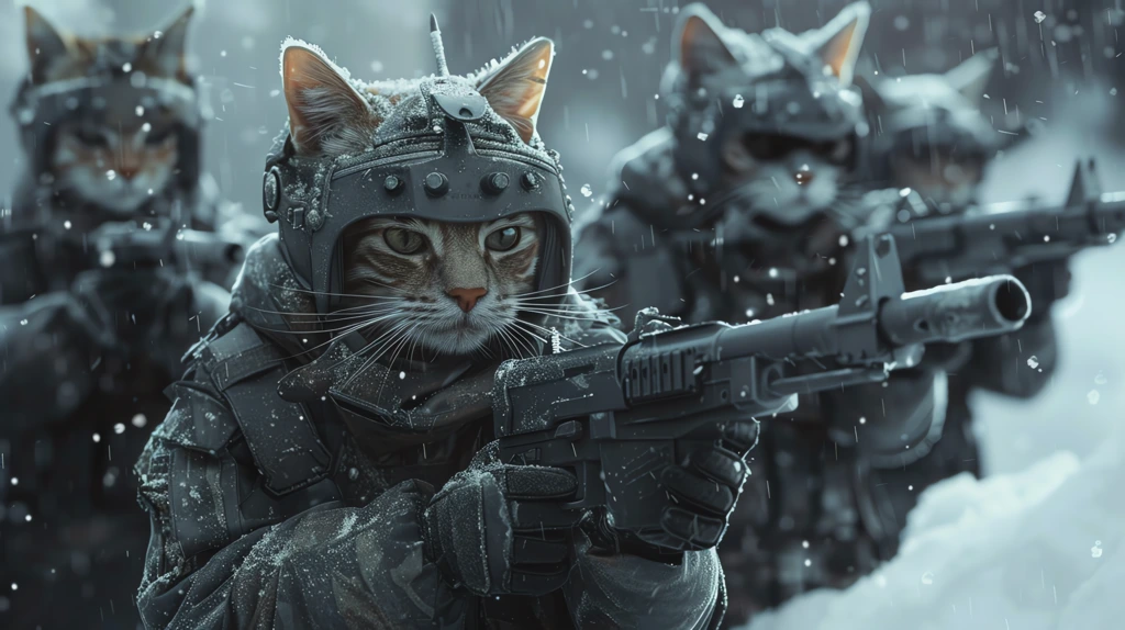 army of cats warriors in exoskeleton with powerful laser guns desktop wallpaper 4k