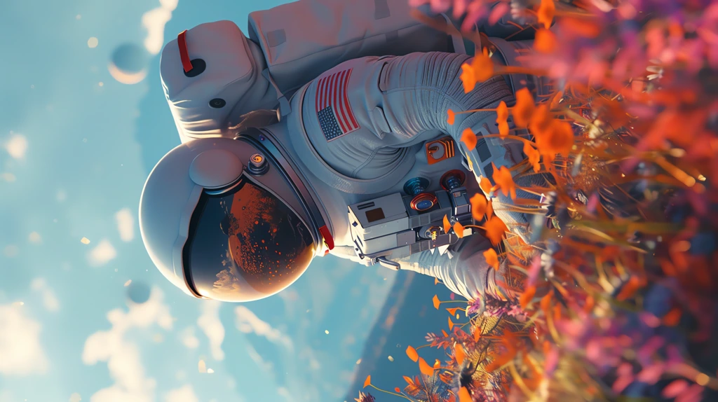 astronaut in field blue and purple hills with orange grass phone wallpaper 4k