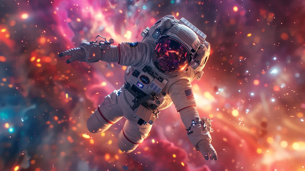 astronaut in zero gravity amidst a cosmic ballet of swirling galaxy colors desktop wallpaper 4k