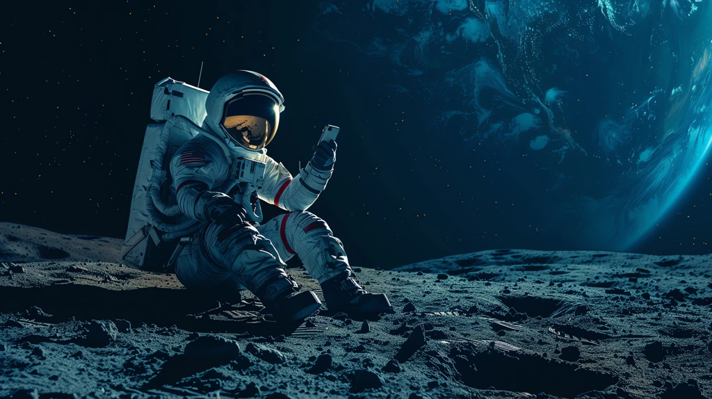 astronaut is sitting and relaxing on the surface of the moon desktop wallpaper 4k