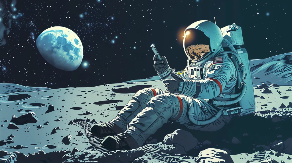 astronaut relaxing on the surface of the moon desktop wallpaper 4k