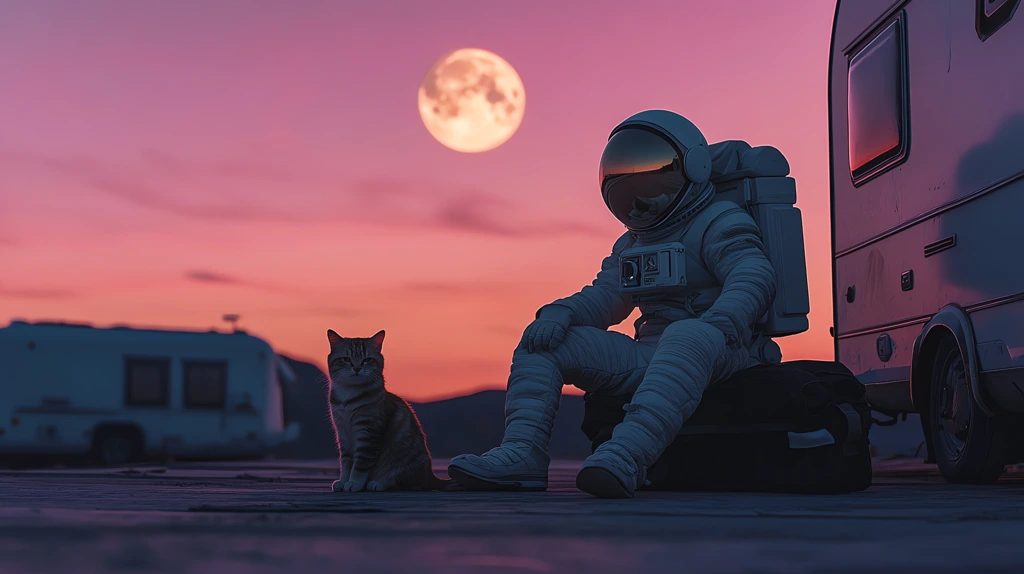 astronaut sitting on the roof with their cat version one desktop wallpaper 4k