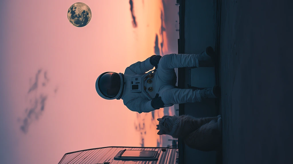 astronaut sitting on the roof with their cat version three phone wallpaper 4k