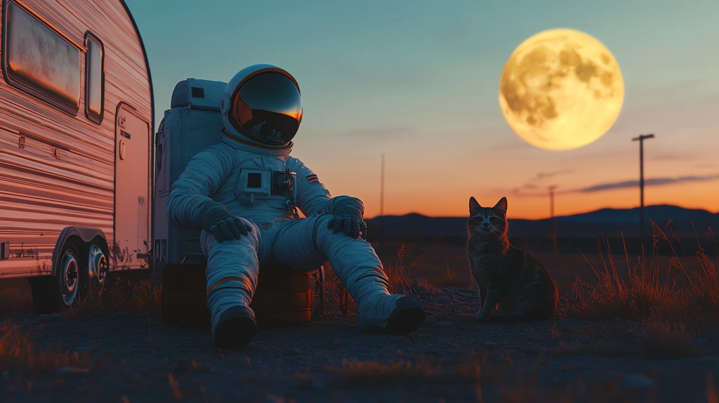 astronaut sitting on the roof with their cat version two desktop wallpaper 4k