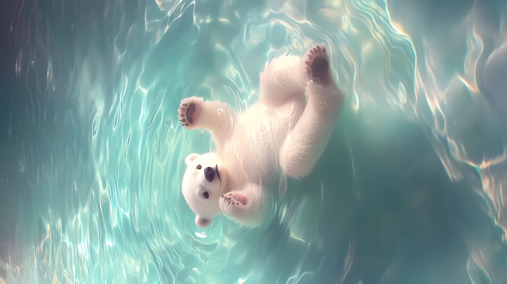 baby polar bear floating in the pool phone wallpaper 4k