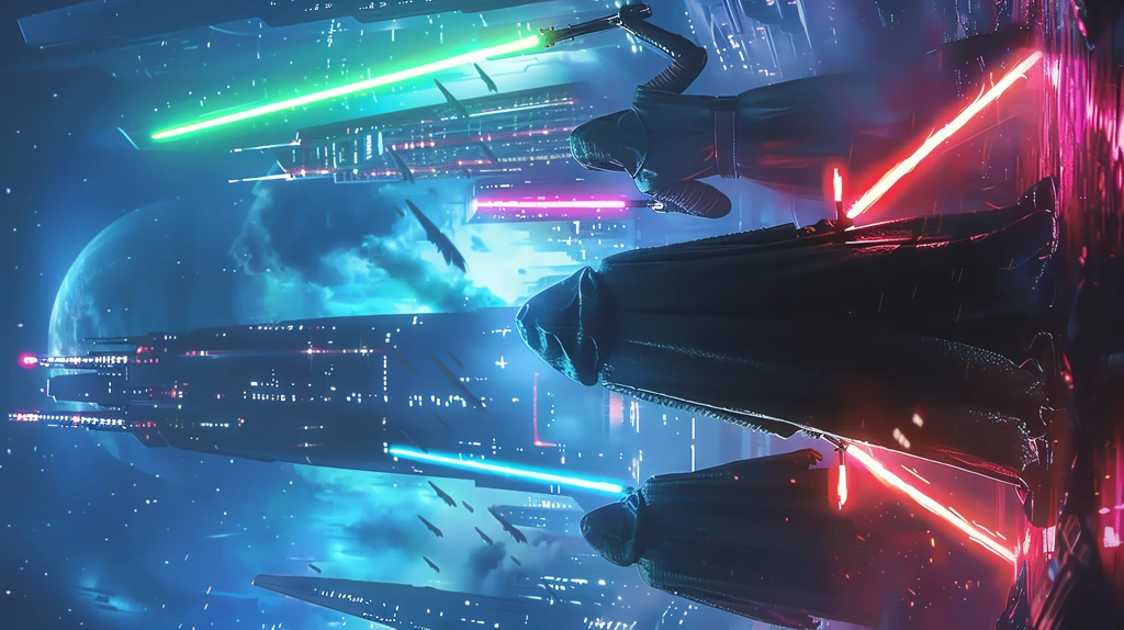 back of unidentified jedis with the multi-colored phone wallpaper 4k