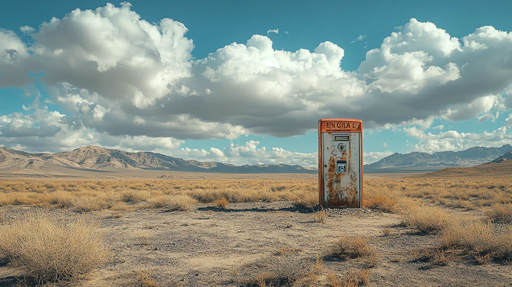 barren windswept desert broken payphone standing in the middle desktop wallpaper 4k