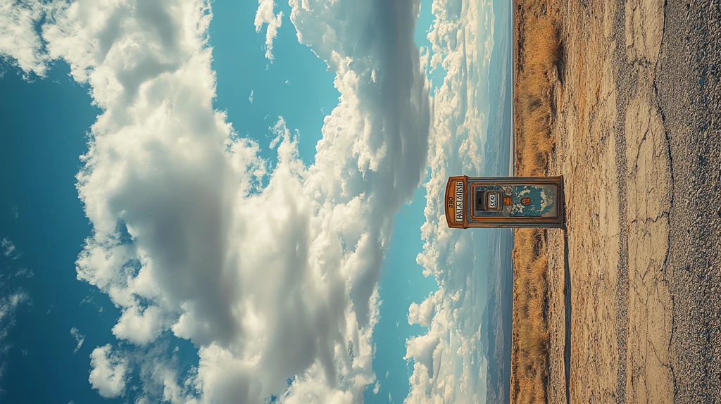 barren windswept desert with a lone broken payphone phone wallpaper 4k